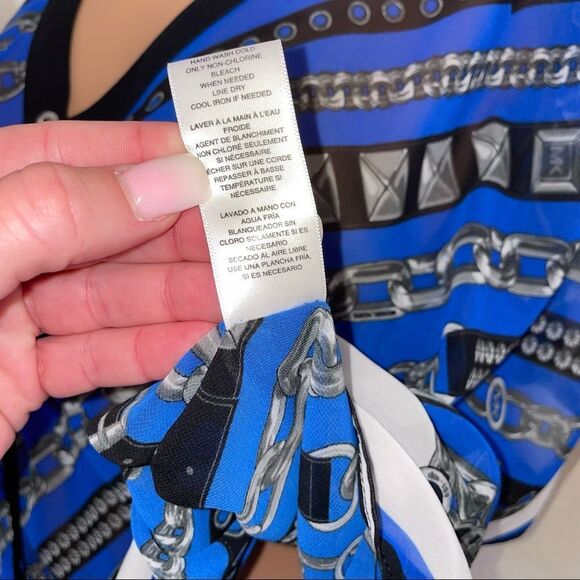 Michael Kors Chain Print Poncho Top MICHAEL Michael Kors blue and black - Picture 6 of 11
